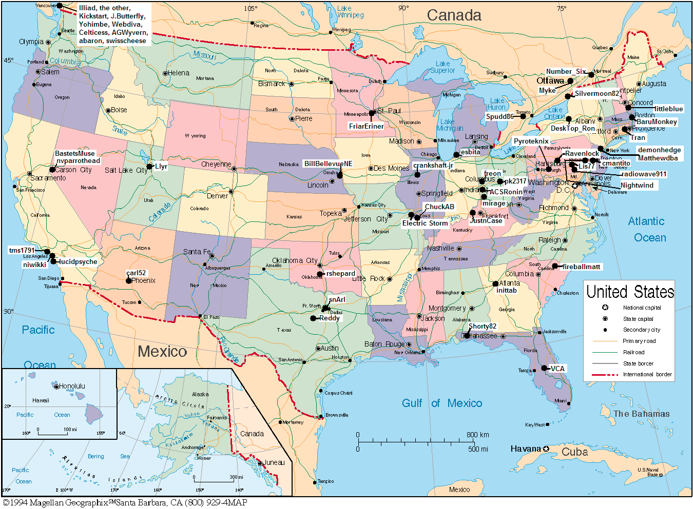 United States and Southern Canada UFie Map.